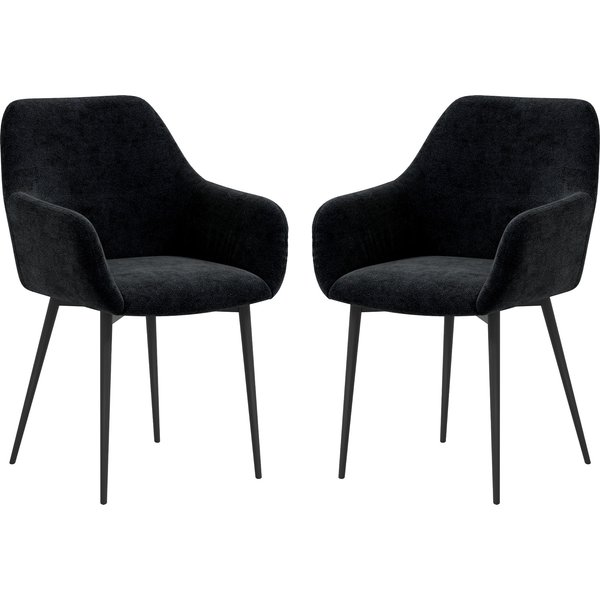 Homcom Set 2 Chaises Pour Salle à Manger Modernes Avec Accoudoirs, Assise Imbottite Et Pieds En Acier, 54X57X80Cm, Noir-image