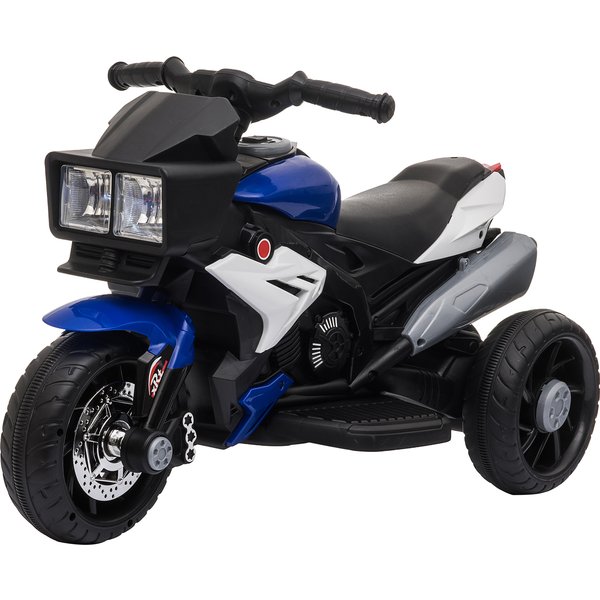 Homcom Moto ÉLectrique Pour Enfants 3-5 Ans 6V (Max. 25 Kg), Vitesse 3 Km/H, Avec 3 Roues, LumièRes Et Sons, Bleu Et Noir, 86X42X52 Cm-image