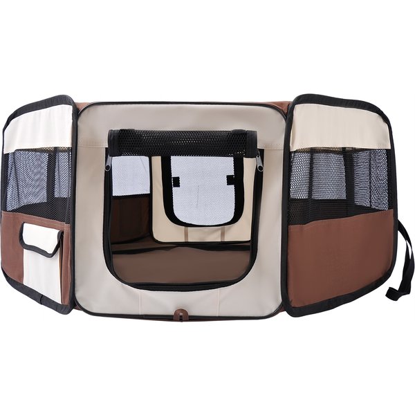 PawHut Faltbares Gehege für Katzen und kleine Tiere, achteckig aus Oxford-Gewebe und Stahl - Ø 90 x 41H cm - beige braun Aosom