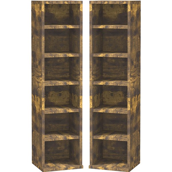 HOMCOM Set aus 2 Säulenregalen CD-DVD Aufbewahrungsschrank 6 + 6 Fächer 21 x 22,5 x 88,5 cm Kapazität max. 204 CD rustikales Braun Aosom