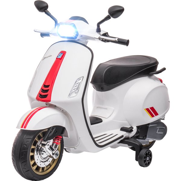 Aiyaplay Moto Electrique Pour Enfants Sous Licence Vespa Avec Roulettes, Phare Et Musique, En Pp Et MéTal, 107X47X73 Cm, Blanc-image