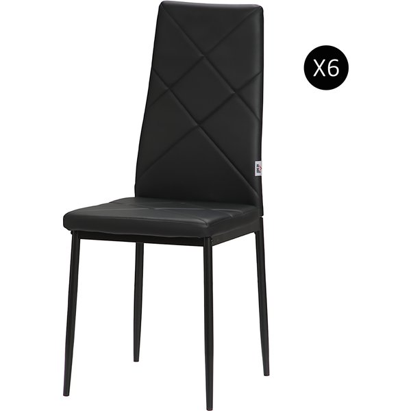 HOMCOM Set 6 Esszimmerstühle mit Hoher Rückenlehne, Küchenstühle aus Kunstleder mit Diamantsteppung, rutschfesten Fußkappen und Stahlbeinen für Wohnzimmer, 41x50x97 cm, Schwarz Aosom