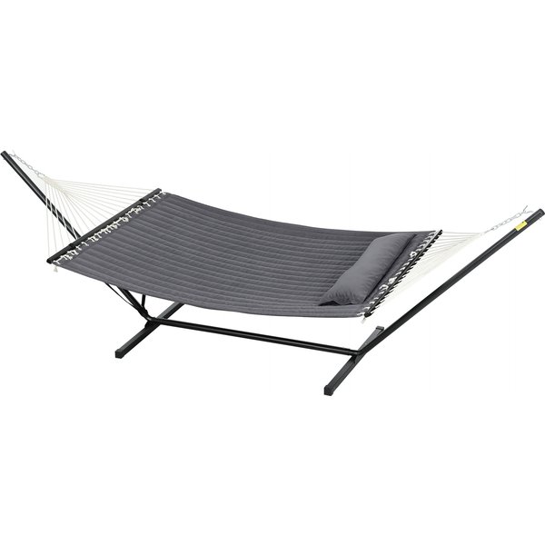 Outsunny Hängematte mit Gestell für den Garten, integriertem Kissen und Sicherheitsseilen, Hängematte aus Baumwolle, Polyester und Stahl, Tragkraft bis zu 150 kg, 368x93x110 cm, Dunkelgrau Aosom