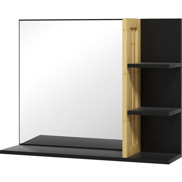 HOMCOM Wandspiegel für Badezimmer mit Regalen - 3 seitliche Regale + 1 unteres Regal - Bambusholz Aosom
