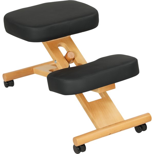 Homcom Chaise Posturale à Genoux Avec Inginocchiatoio, Hauteur RéGlable Et Roulettes En Bois, Noir-image