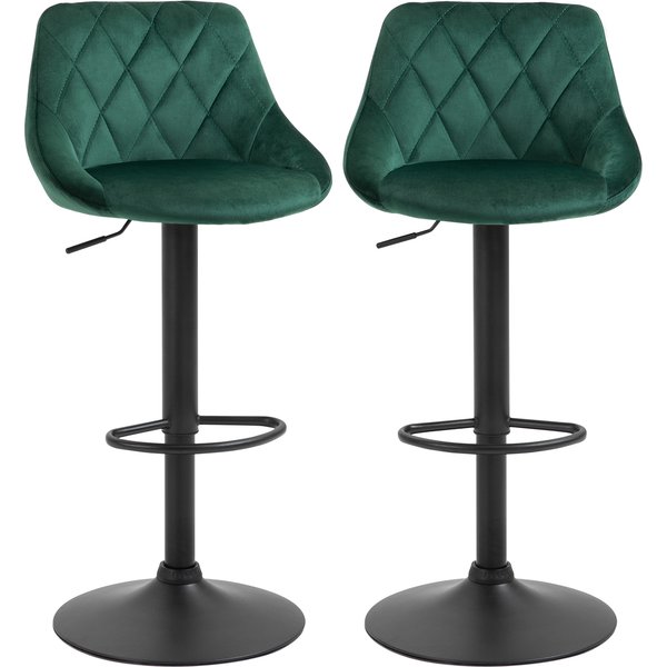 Homcom Lot De 2 Tabourets De Bar, Hauteur RéGlable Avec Base En MéTal Et Assise En Velours, Tabourets Modernes Avec Dossier Et Repose-Pieds, 46X48X83-104 Cm, Vert-image