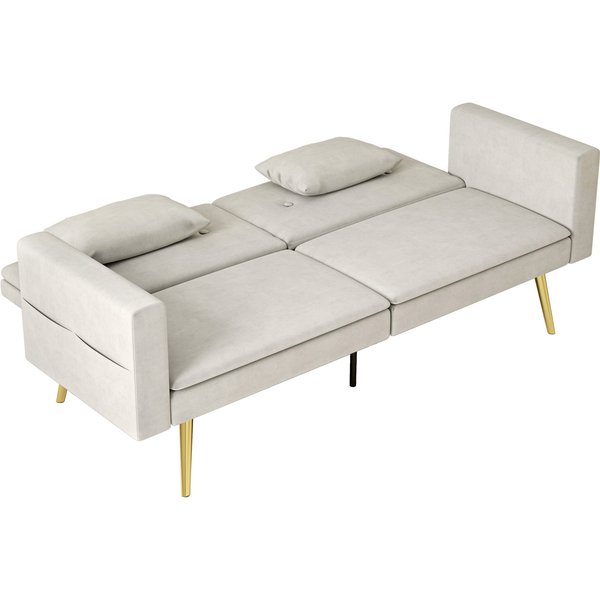 Homcom Canapé-Lit 2 Places, Dossier RéGlable, Coussins Moelleux, RevêTement Velours, Pour Salon, Chambre D'amis, Beige-image