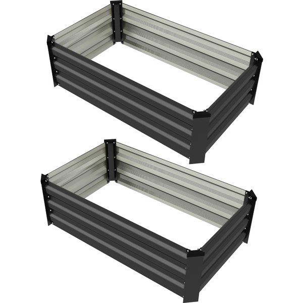 Outsunny Set De 2 Lits Pour Potager SuréLevé Avec Fond Ouvert En Acier Galvanisé, 100X60X30Cm, Gris-image