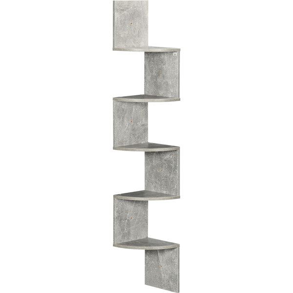 HOMCOM Eckregal Wandregal Zick-Zack-Design 20L x 20B x 126H cm 5 Ebenen Holz Grau Aosom