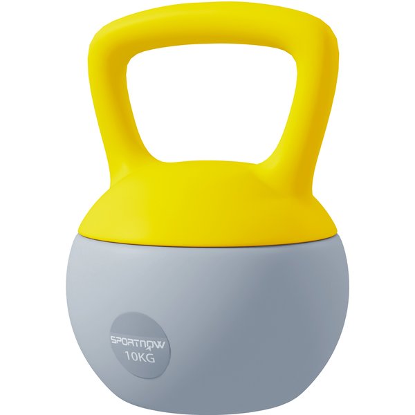 SPORTNOW Kettlebell 10kg Hantel mit rutschfester Griff für Fitness- und Krafttraining, Grau und Gelb Aosom