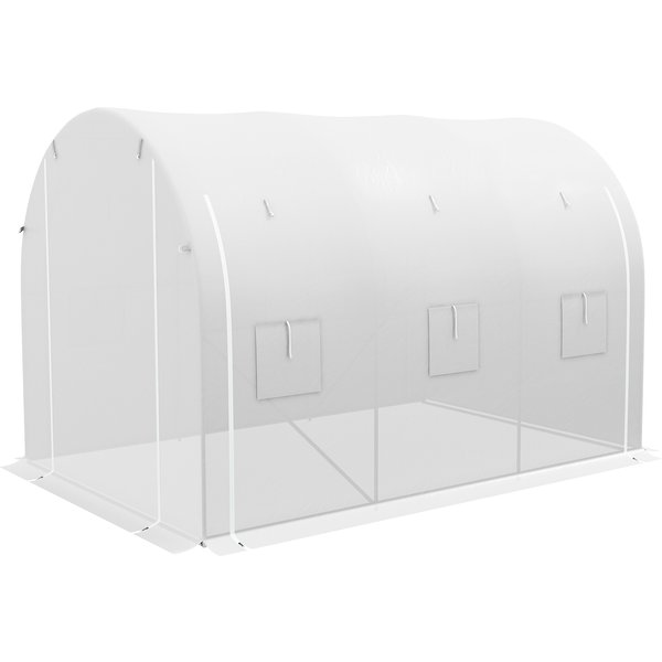 Outsunny Garten Gewächshaus 6 m² 3 x 2 m mit 1 Tür + 2 seitlichen Rollwänden mit Reißverschluss, 6 Fenstern, verzinktem Stahl PE Hochdichtefolie 140 g/m² Anti-UV Weiß Aosom