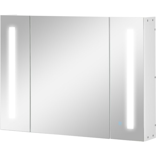 Kleankin Armoire Miroir De Salle De Bain Avec 3 Portes, 3 ÉTagèRes Et LumièRe Led, 90X15X65 Cm, Blanc-image
