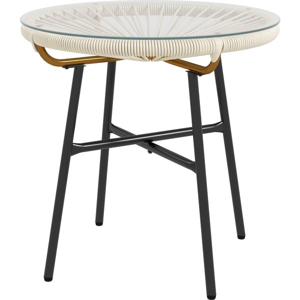 Outsunny Gartencouchtisch rund aus Rattanimitat Metall und gehärtetes Glas Ø 50 x 50 cm Creme Aosom