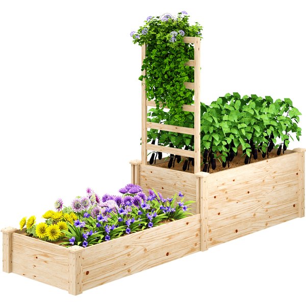 Outsunny Blumenkasten mit Gitter, Hochbeet, Holzblumenkasten mit offenem Boden für Balkon Terrasse Terrasse, 222 x 63 x 132 cm, Naturholz Aosom