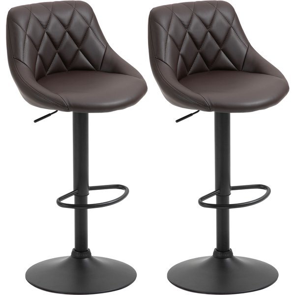 Homcom Lot De 2 Tabourets De Bar, Hauteur RéGlable Avec Base En MéTal Et Assise En Simili Cuir, Tabourets Modernes Avec Dossier Et Repose-Pieds, 46X48X83-104 Cm, Marron Et Noir-image