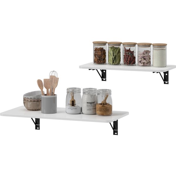 HOMCOM Satz von 2 klappbaren Wandtischen, klappbarer Wandtisch aus Holz, schwebender Schreibtisch, Küchentisch, Esstisch, Büro, Schlafzimmer, hochglänzendes Weiß Aosom