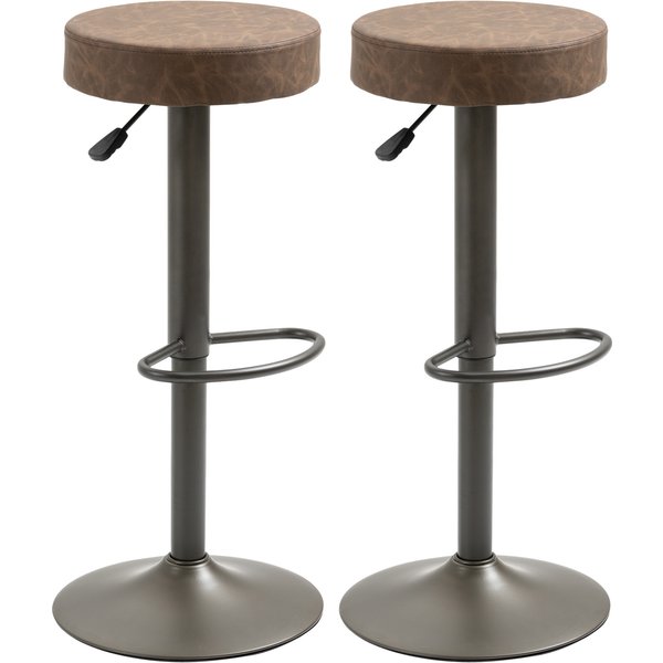 HOMCOM Set mit 2 Barhockern mit Fußstütze, Drehbare Küchenhocker mit Höhenverstellung, 35x36x64-85cm, Braun Aosom