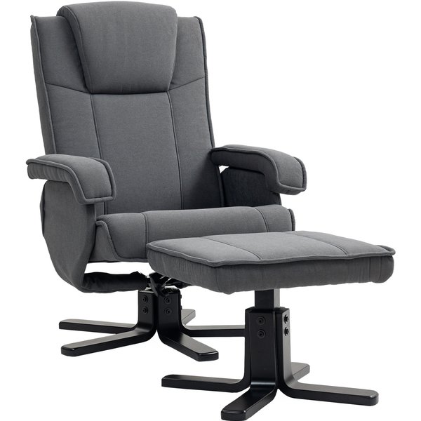 HOMCOM Swivel Recliner Chair with Footstool - Charcoal Grey Velvet | Aosom Ireland
