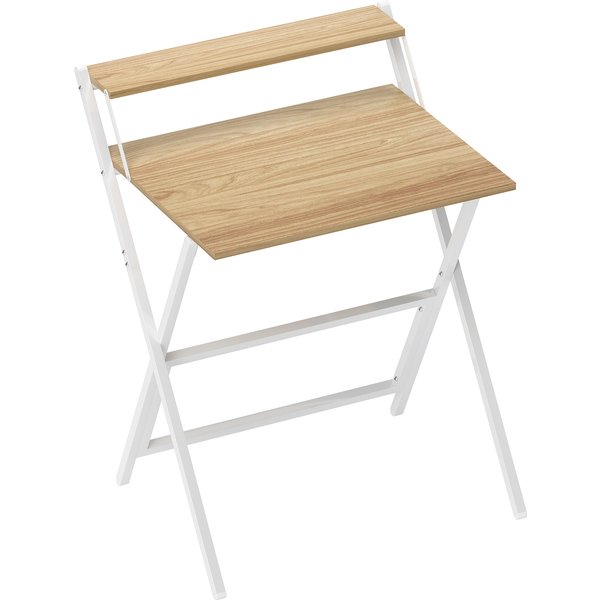 HOMCOM 70 cm Folding Computer Desk with Monitor Shelf - Natural Wood Finish