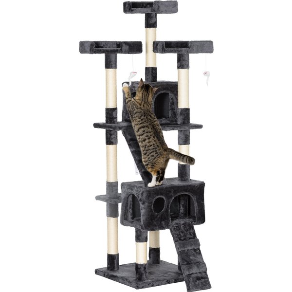 PawHut Kratzbaum XXL Katzenhöhle Leiter Kletterbaum Mehrstufig Grau 50x50x170cm Aosom