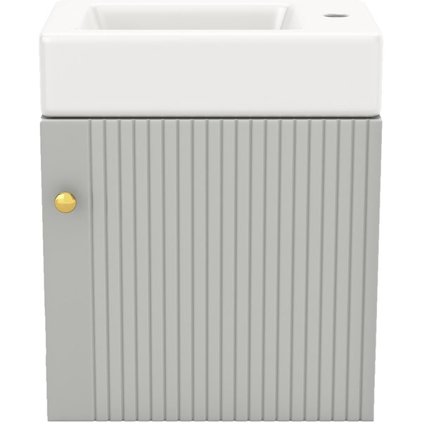 Meuble Salle De Bain Avec Lavabo Meuble Vasque Salle De Bain, Suspendu, Avec Espace De Rangement, 46×26×56 Cm, Gris+Blanc Aosom France-image
