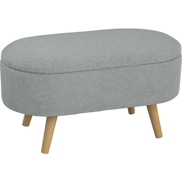 HOMCOM Teddy Fleece Storage Ottoman - Grey