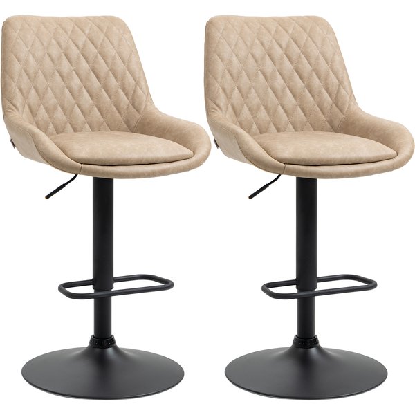 HOMCOM Retro Bar Chairs Set of 2, Adjustable Counter Bar Stool, Upholstered Bar Stools with Back, Swivel Seat, Light Khaki Aosom UK