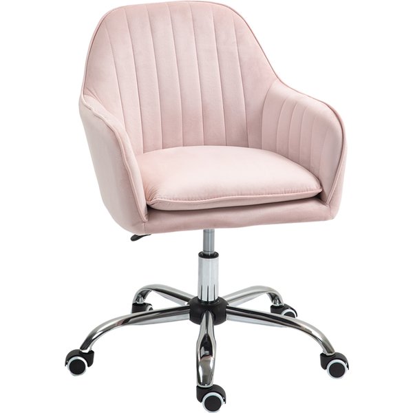HOMCOM Velvet-Feel Tub Office Chair, with Seat Cushion - Pink Aosom UK
