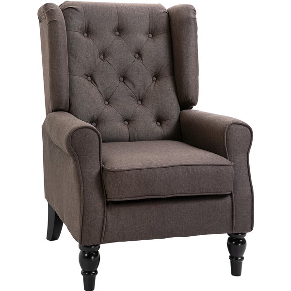 Retro Accent Chair, HOMCOM Wingback Armchair with Wood Frame Button Tufted Design for Living Room Bedroom, Brown | Aosom Ireland