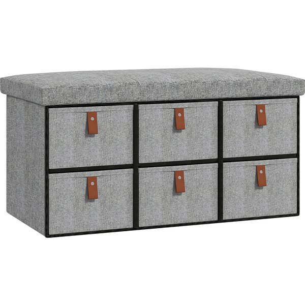 HOMCOM Shoe Bench with Seat, Shoe Storage Bench with Cushion and 6 Fabric Drawers for Entryway, Hallway, Living Room, Bedroom, Light Grey | Aosom Ireland