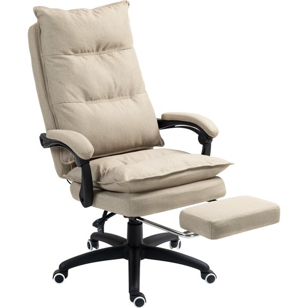 Vinsetto Fauteuil De Bureau Massant Avec Hauteur RéGlable, Dossier Inclinable, Repose-Pied IntéGré Et TéLéCommande Filaire Beige-image
