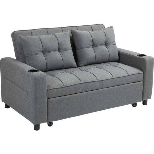 HOMCOM Two-Seater Pull-Out Sofa Bed with 2 Side Pockets Sofa Sleeper Bed with 3 Position Adjustable backrest, Charcoal Grey Aosom UK