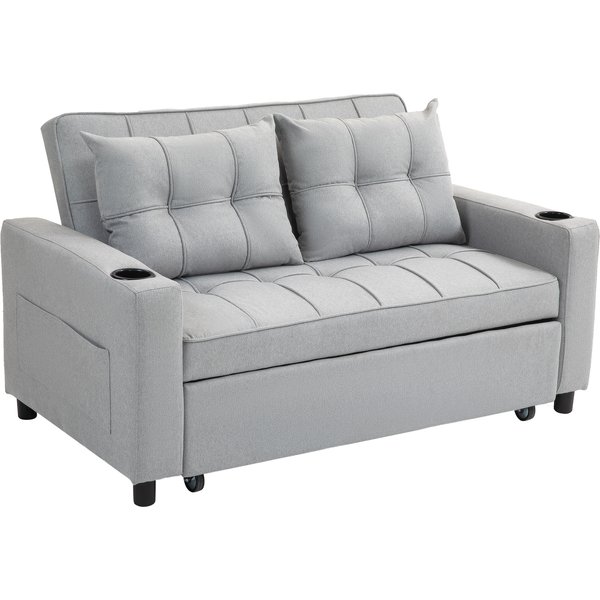 HOMCOM Two-Seater Pull-Out Sofa Bed, Cat Scratch Resistant, Light Grey Aosom UK