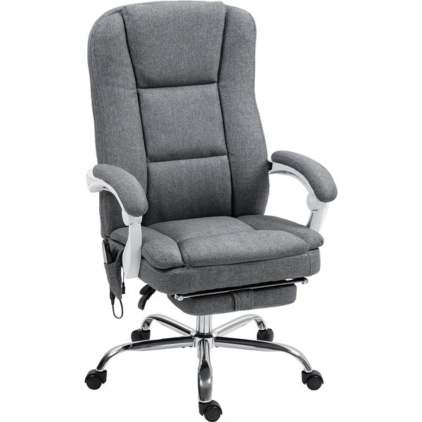 HOMCOM Executive Office Chair with 8-point Massage and Heat, Fabric Computer Desk Chair with Reclining Backrest, High Back, Height Adjustable, Swivel Wheels, Footrest, Remote, for Home, Grey | Aosom Ireland