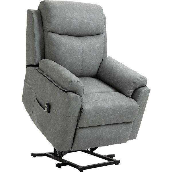HOMCOM Power Lift Chair Electric Riser Recliner for Elderly, Faux Leather Sofa Lounge Armchair with Remote Control and Side Pocket, Grey Aosom UK