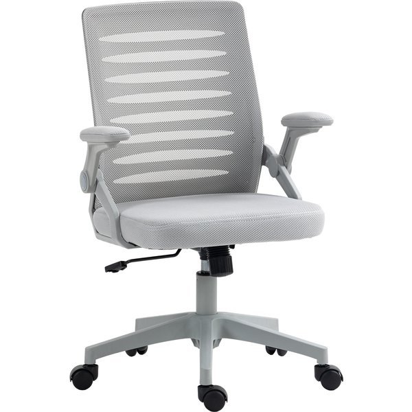 Vinsetto Mesh Office Chair with Flip-up Armrests, Adjustable Height, Swivelling and Tilting Seat, Ergonomic Desk Chair, Grey Aosom UK