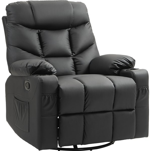HOMCOM Manual Reclining Chair, Recliner Armchair with Swivel, Faux Leather, Footrest, Cup Holders, 86x93x102cm, Black Aosom UK