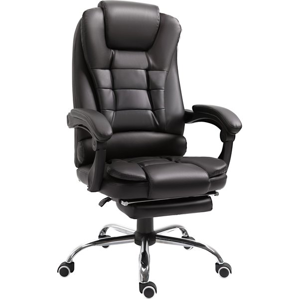 HOMCOM PU Leather Executive Office Chair, High Back Swivel Chair with Retractable Footrest, Adjustable Height, Reclining Function, Brown Aosom UK