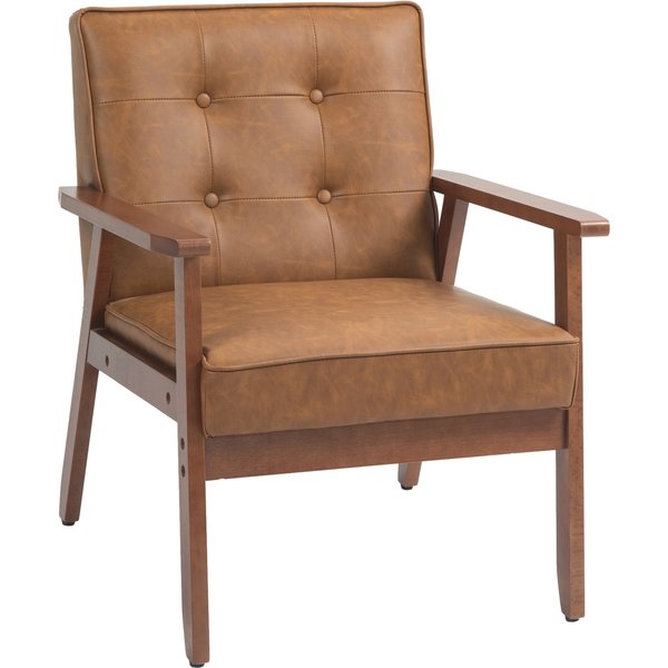 Retro-Style Accent Chair, HOMCOM Armchair with Faux Leather Seat - Brown | Aosom Ireland | Aosom Ireland