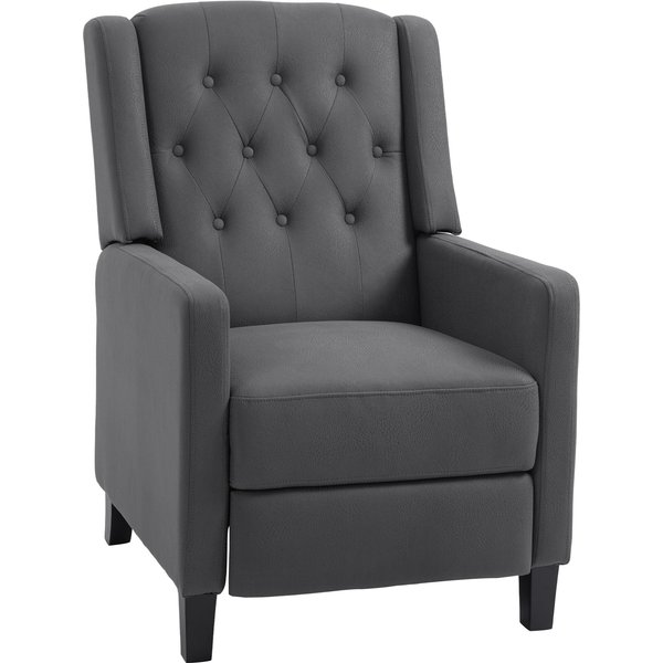 HOMCOM Wingback Recliner Chair for Home Theater, Button Tufted Microfibre Cloth Reclining Armchair with Leg Rest, Anti-Cat-Scratch, Deep Grey