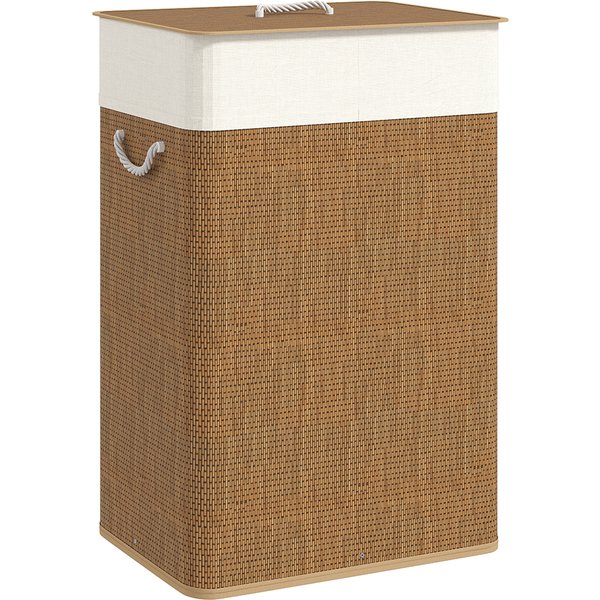 HOMCOM Bamboo Laundry Basket with Lid, 72L Laundry Hamper with Rope Handles, Washing Basket with Removable Washable Liner Bag for Bathroom, Bedroom, Brown