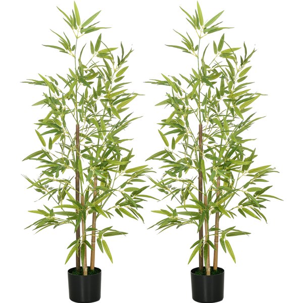 Homcom Plante Artificielle Bambou Arbre Artificiel Hauteur 120 Cm Avec Pot, DéCoration Interieur, TrèS RéAliste-image