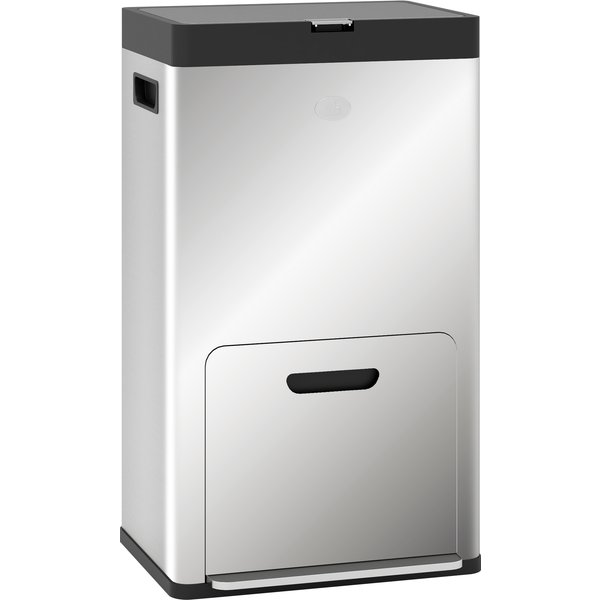 Homcom Poubelle Rectangulaire à PéDale Poubelle Cuisine 3 Compartiments Fermeture Douce Acier Inox 45,7 X 35,8 X 76 Cm Argent-image