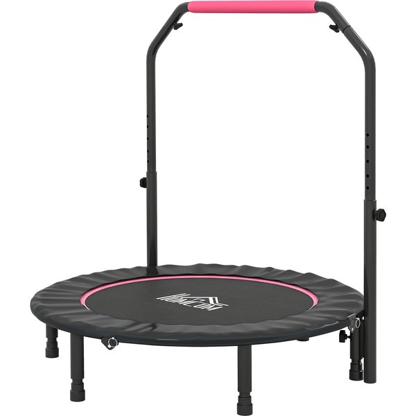 HOMCOM 45" Foldable Mini Fitness Trampoline, with Adjustable Foam Handle, Pink