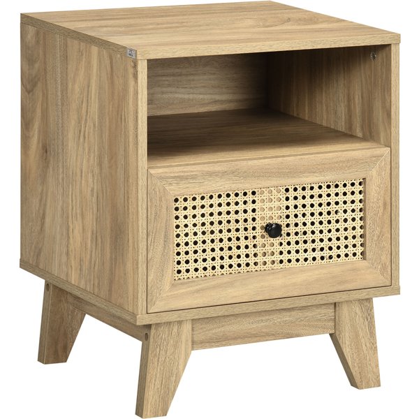 Outsunny Table De Nuit Vintage Tiroir Porte Cannage Niche 45X39X56,5Cm Design ÉLéGant Aosom France-image