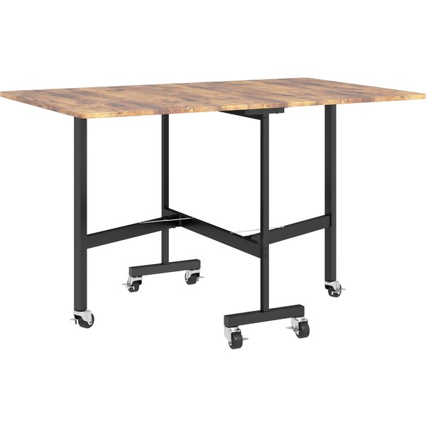 HOMCOM Six-Seater Drop-Leaf Dining Table, with Wheels - Brown Wood-Effect