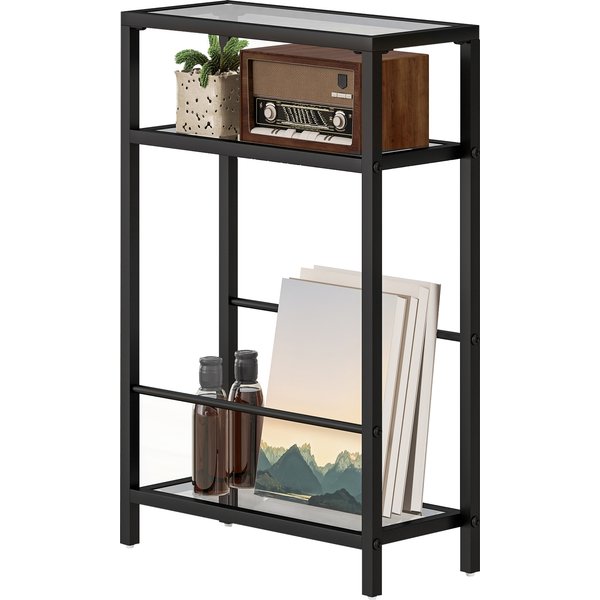 HOMCOM Beistelltisch kleiner Couchtisch mit 3 Ebenen, Tischplatte aus Hartglas, Modernes Nachttisch Sofatisch mit Stahlrahmen für Wohnzimmer, Schlafzimmer, Schwarz Aosom