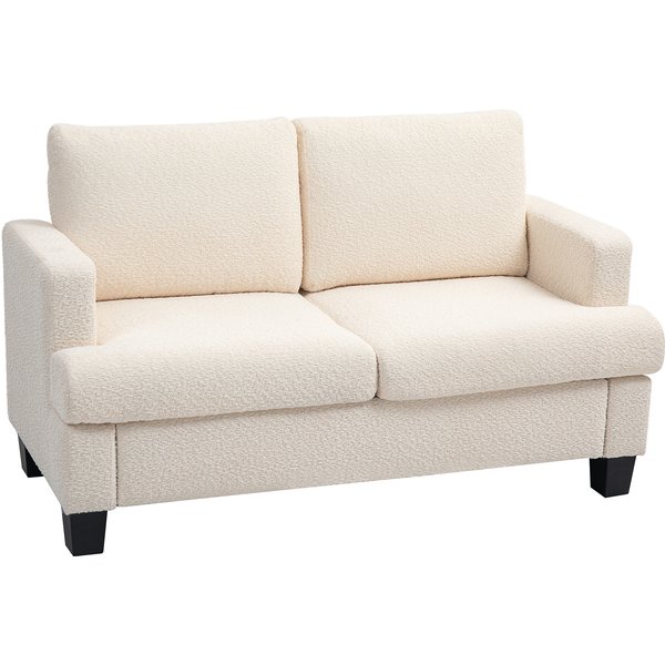 Homcom Canapé 2 Places 120 Cm Avec Coussins De Dossier Amovibles, Tissu Chenille Pour Salon, Chambre, Bureau, Beige-image
