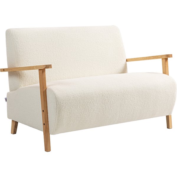 HOMCOM Small Sherpa Fabric 2 Seater Sofa Settee w/ 30 cm Seat and 17 cm Back Cushions, Cream White | Aosom Ireland