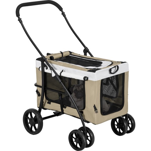 Pawhut Poussette Pliable Animaux Chien Chat Nacelle Amovible BandoulièRes 4 Roues 81 X 58 X 97,5 Cm Kaki-image